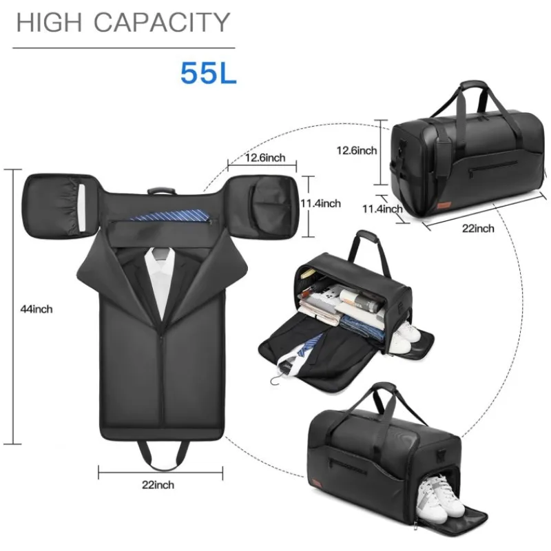 Carry-on Garment Bag Large Duffel Bag Suit Travel Bag Weekend Bag Flight Bag with Shoe Pouch for Men Women