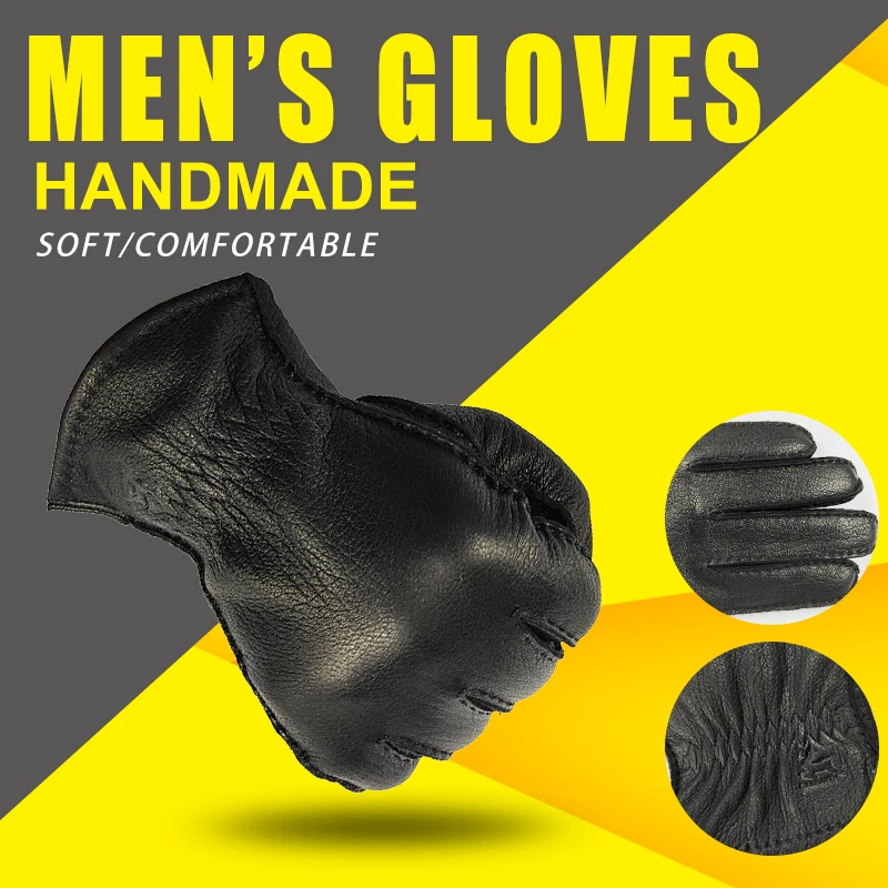 Winter men's soft and fashionable handmade stitched deerskin gloves