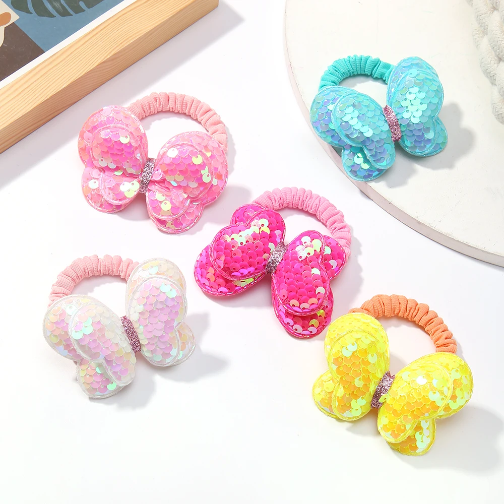 Coleteros elásticos con lentejuelas para niña y bebé, lazos para el pelo, accesorios para el cabello de princesa, 1 unidad