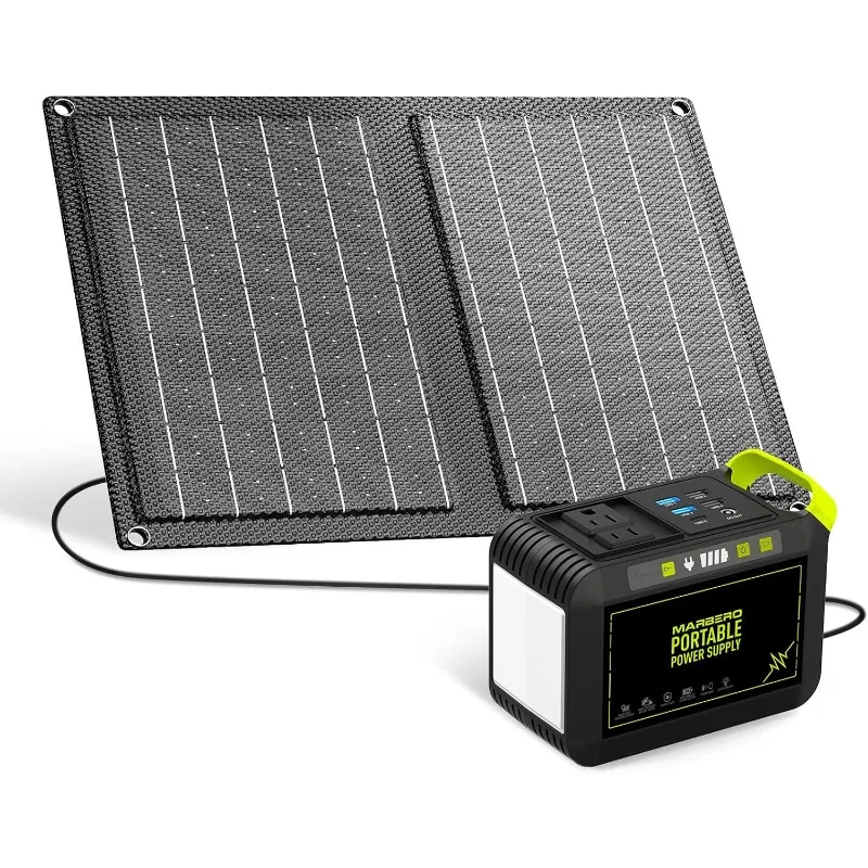 

MARBERO Camping Solar Generator 88Wh Portable Power Station 120W Peak Generator with Solar Panel Included 21W, AC, DC, USB QC3.0