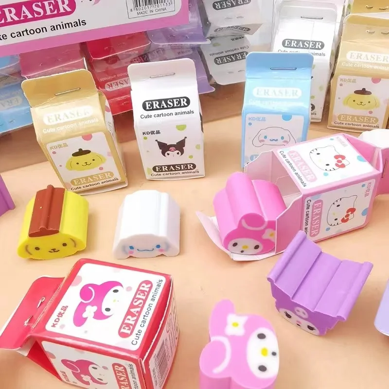 6 pezzi di gomma periferica Sanrio Cartoon creativa carina Hello Kitty My Melody Cinnamoroll Kuromi pompon Purin Style Eraser