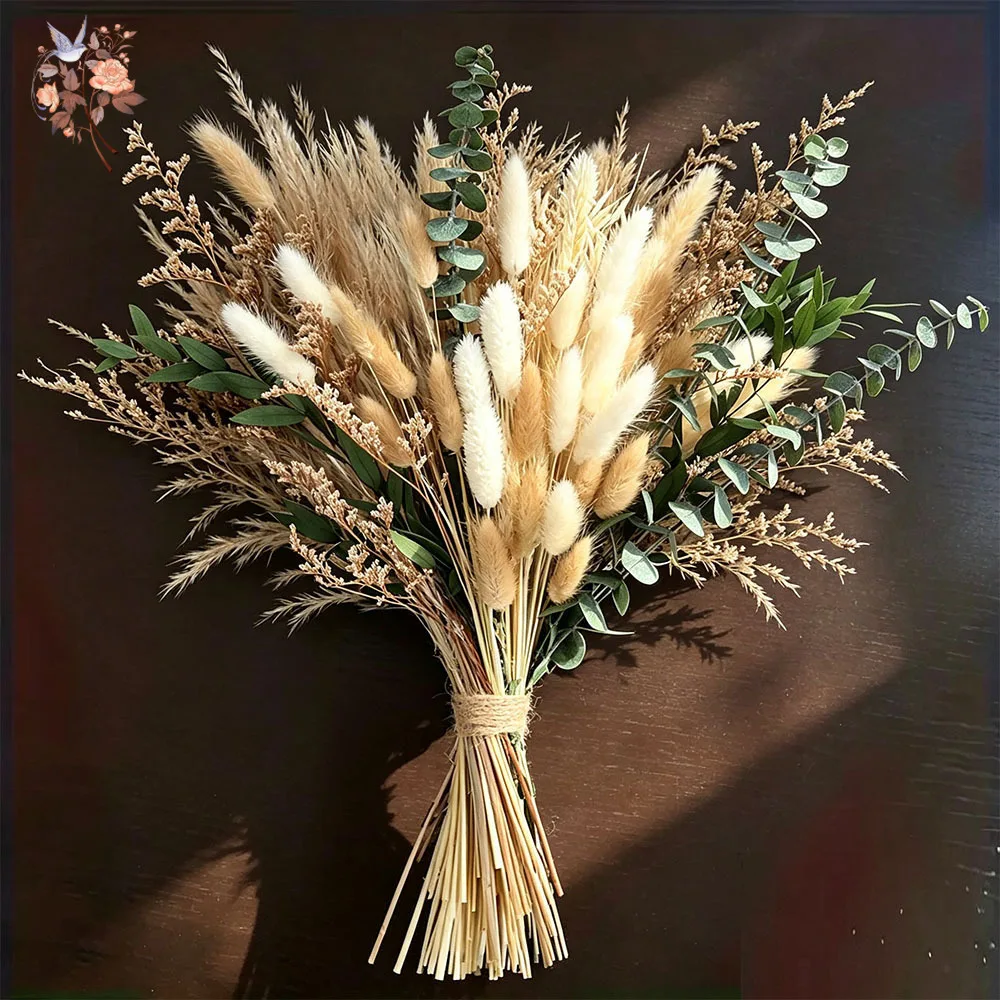 80Pcs Natural Dried Flowers Bouquet Pampas Grass Eucalyptus Leaves for Rustic Home Decor Wedding Table Vase Filler Arrangements