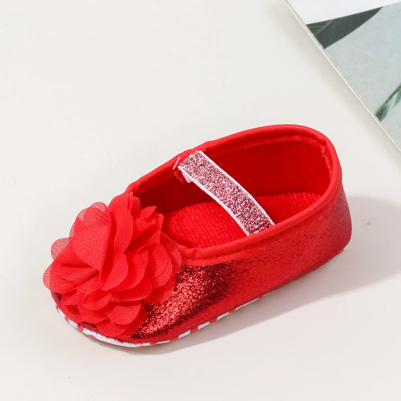 

2025 г., обувь для первой прогулки в помещении и на открытом воздухе для маленьких девочек с красивым цветком и мягкой подошвой для детской обуви принцессы 0-18 месяцев