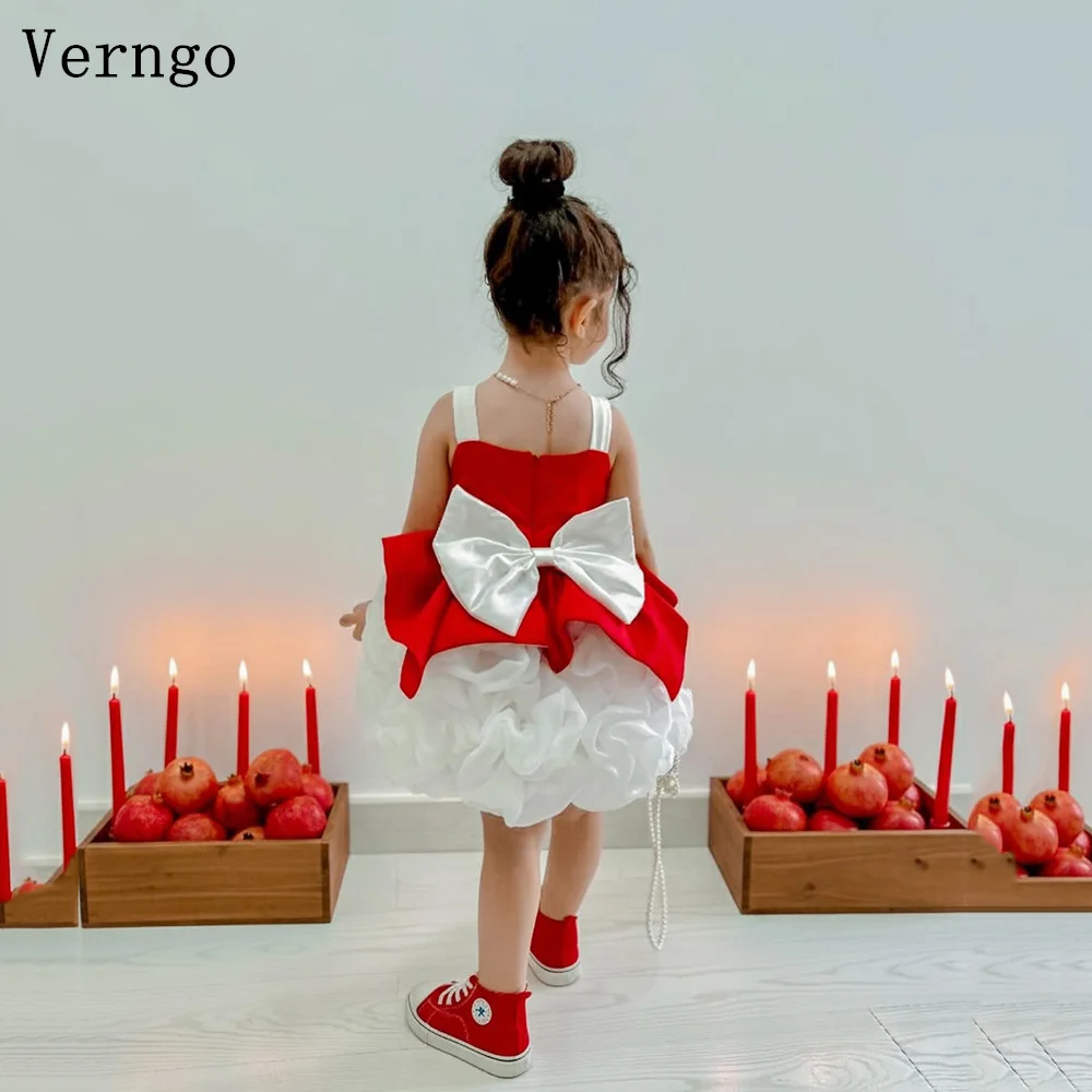 

Verngo Red Velvet Mini Girl Flowers Dress Spaghrtti Straps A Line Bow Kid Birthday Party Dress Princess Prom Gown Customized