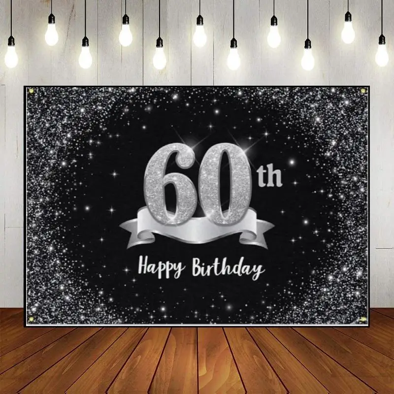 

Happy 60th Birthday Photography Backdrop Party Wall Photo Custom The Breath of Youth 60years Banner Balloon Decoration Golden