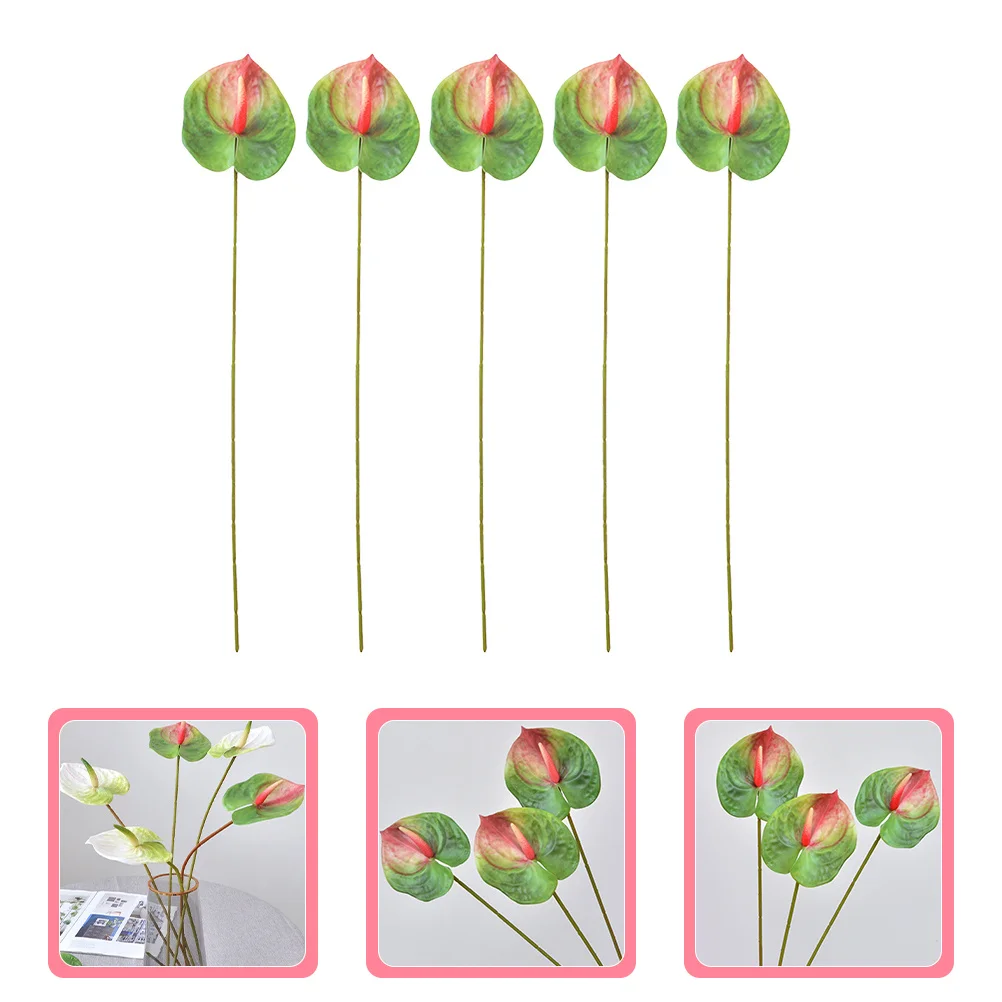 

6Pcs Artificial Anthurium Flower Bouquet Plastic Soft Stem Faux Flower Decor for Wedding Table Centerpiece Home Living Room