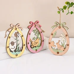 3Pcs Easter Wooden Eggs Hanging Ornament Cute Bunny Carrot Pendants with Rope 2025 Easter Home Decoration Kids Party Gift Toys