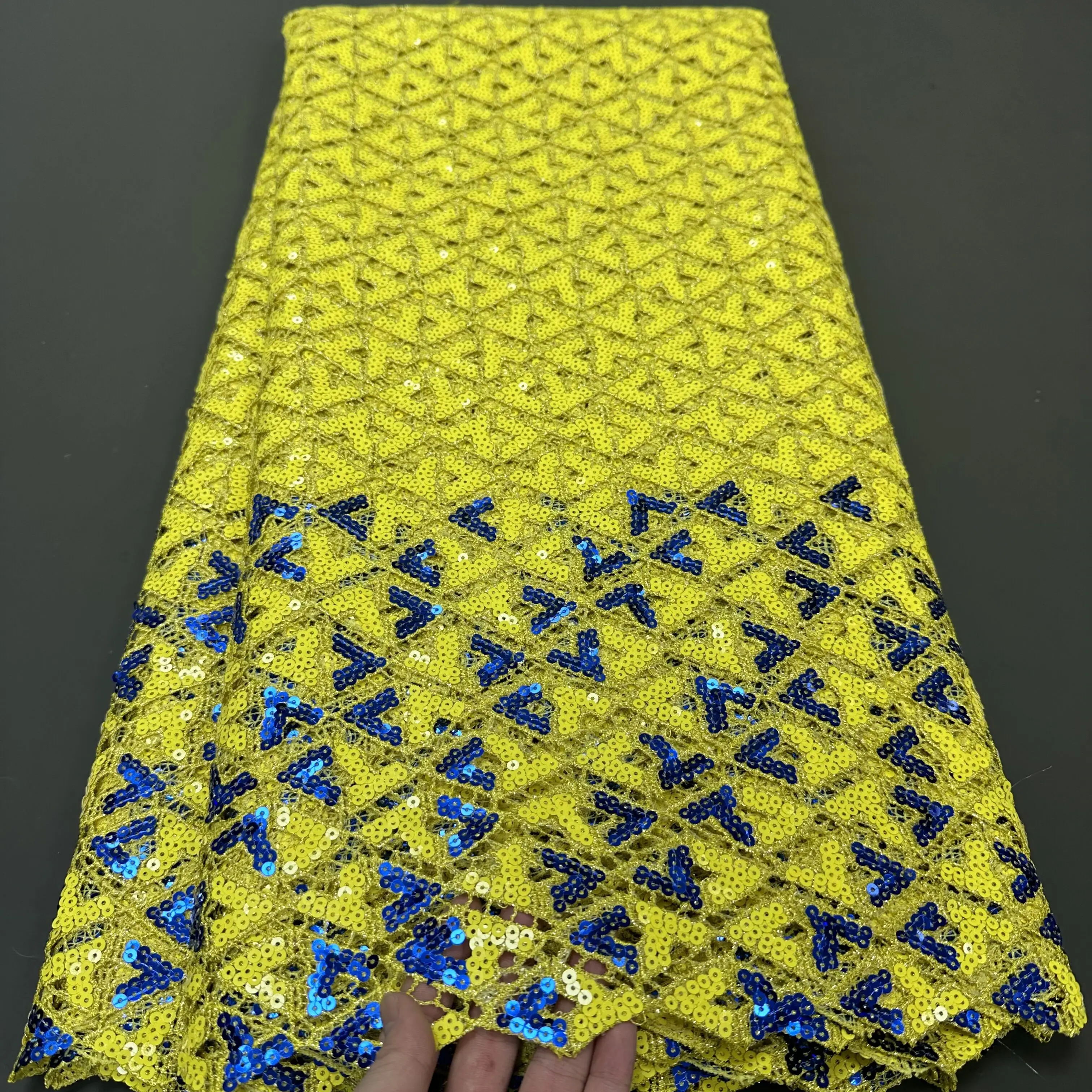 High Quality African Nigerian Lace Fabric, Embroidery Tulle, Wedding Party Dress, Sequins Guipure, Water Soluble, 5Yards, hz1220