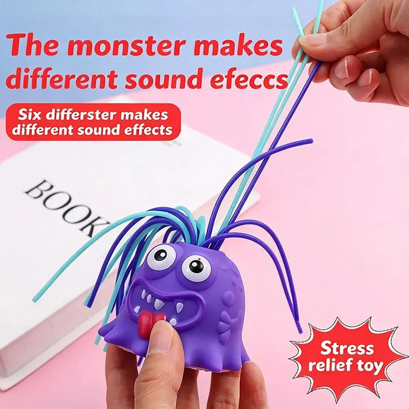 Mini Hair Pull Screaming Monster Fidget Toy Light Up Sound Effect Pocket Stress Relief Gadget for Outdoor Carry