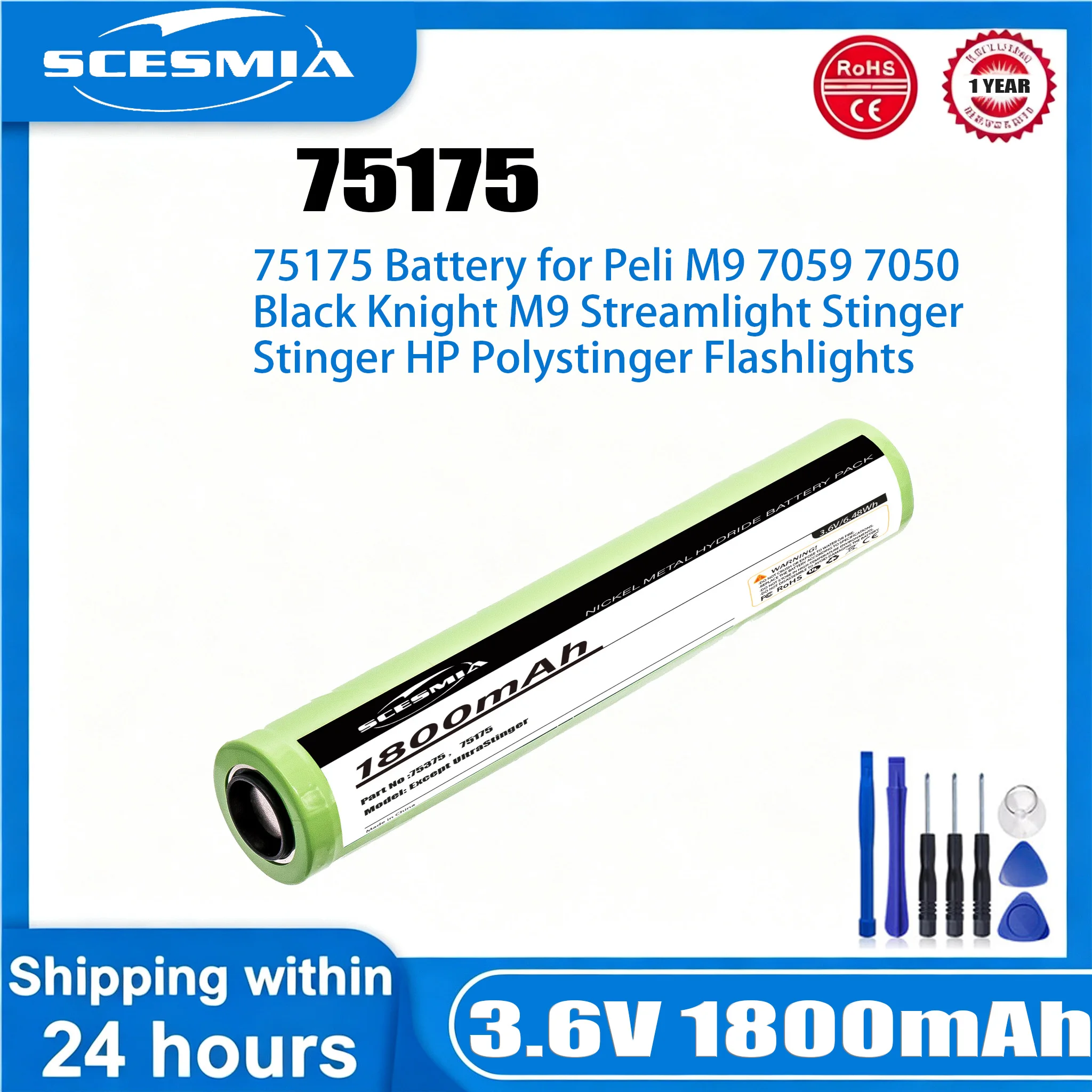 

Flashlight 1800mAh Battery For Streamlight 75175 75375 Except UltraStinger PolyStinger LED HAZ-LO HP Stinger XT HP