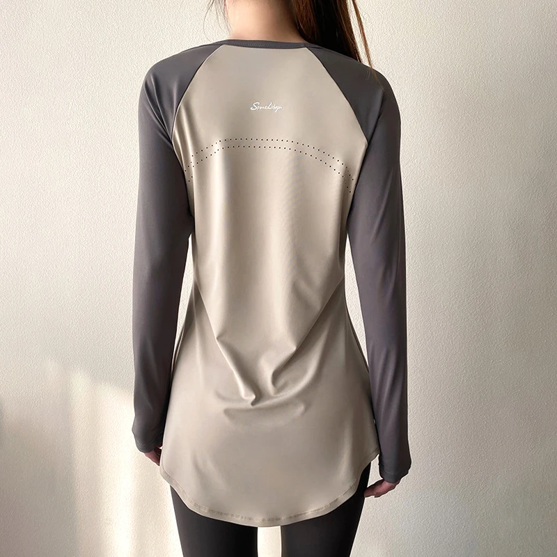 Xlwsbcr Double color Long Sleeve T-shirt Yoga Clothes Sport Women Top Yoga Shirt Fitness Running Sportswear Gym Yoga Clothing