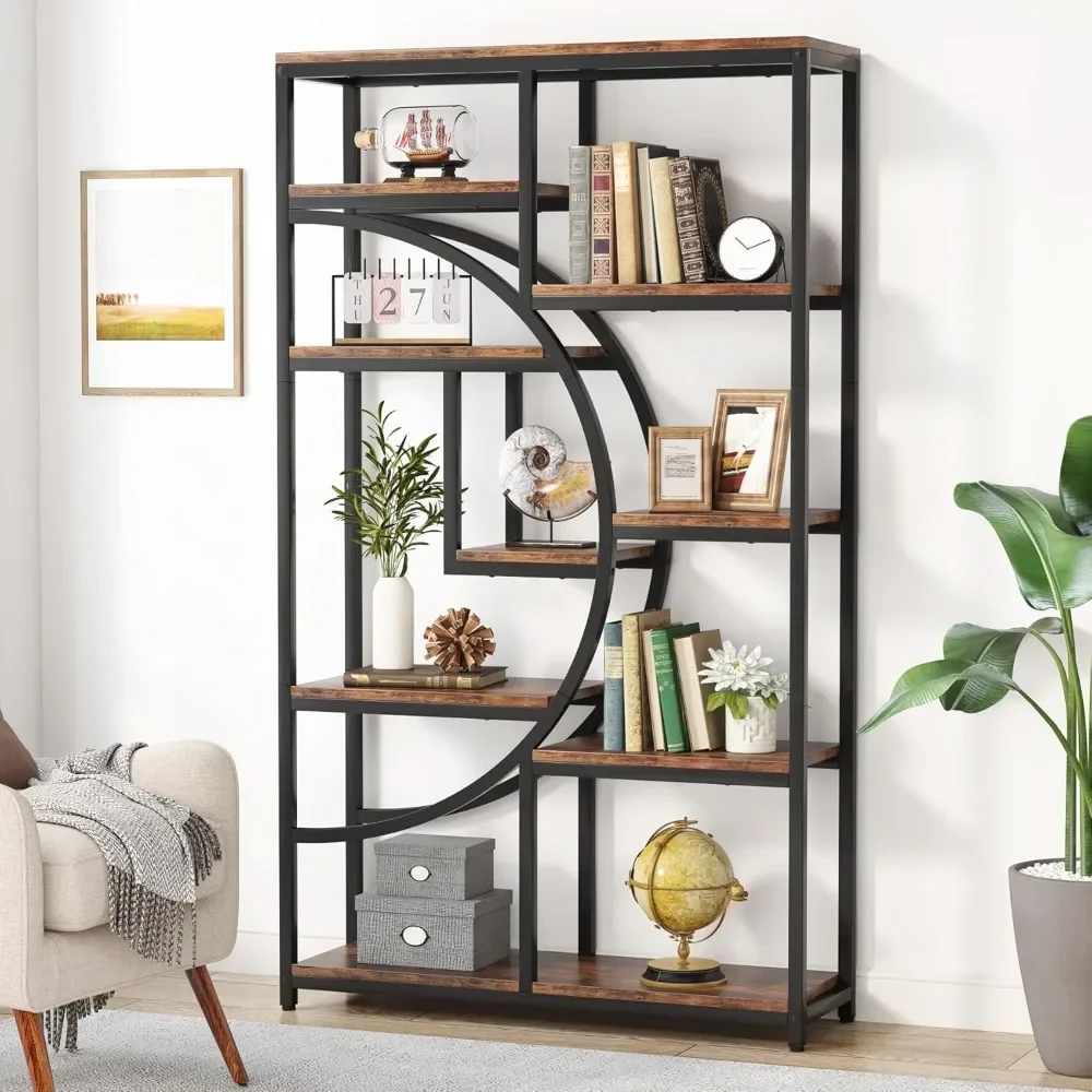 Bookshelf Industrial 5 Tier Etagere Bookcase, Freestanding Tall Bookshelves Display Shelf Storage Organizer, Bookcases