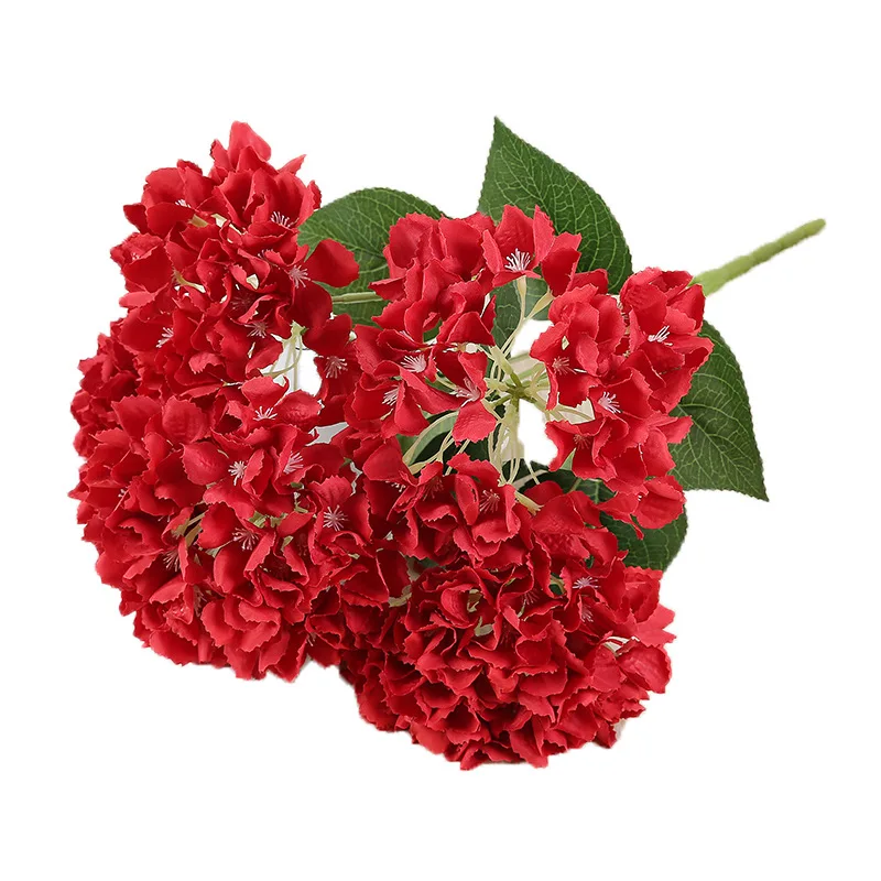 Artificial Red Silk Hydrangea Bouquet Wedding Bride Holding Flowers Home Living Room Garden Hotel Flower Arrangement Decoration