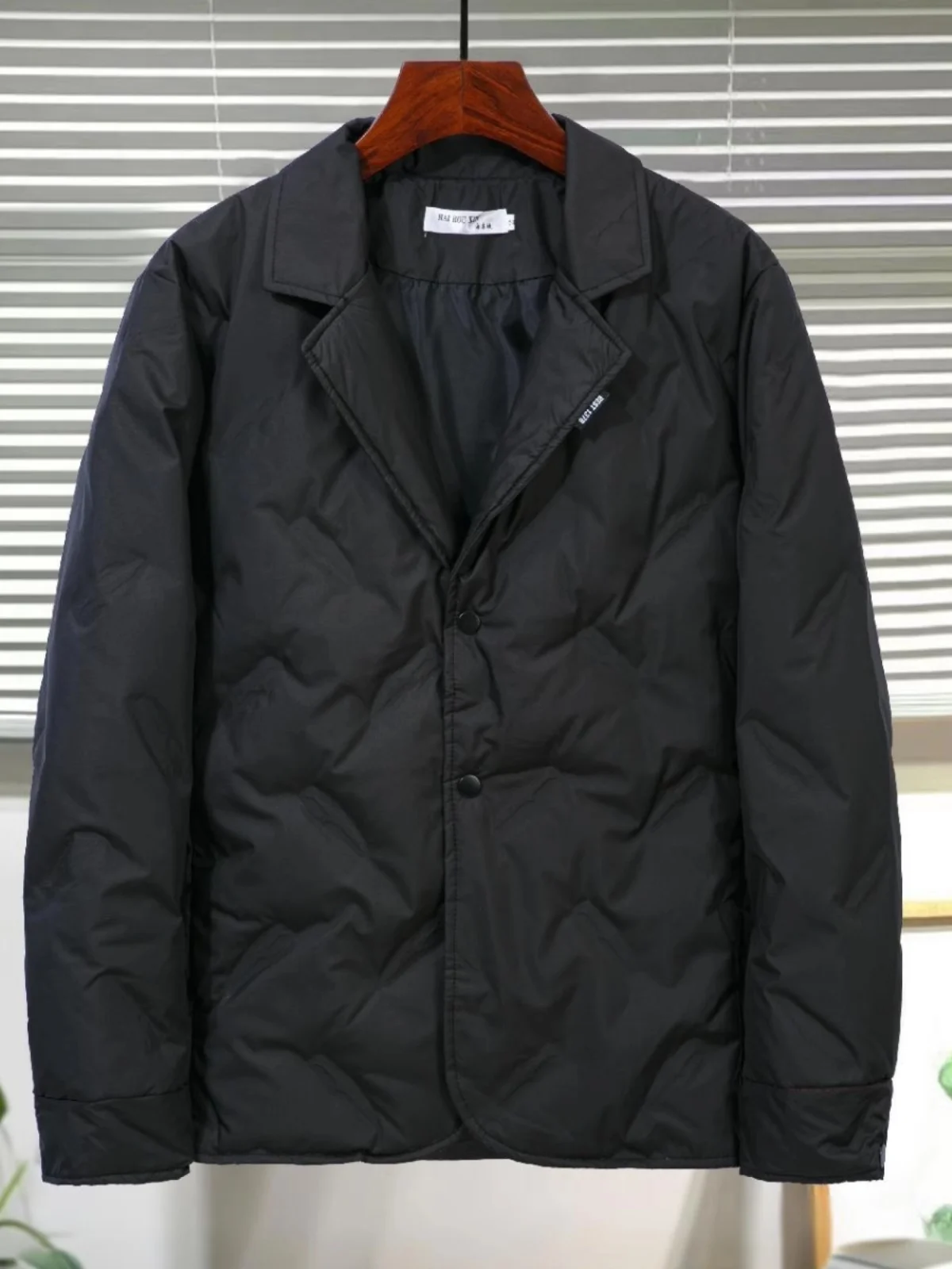 

Men's Winter Warm Fitted Casual down Suit Jaet Pure Color High-End Busin Suit Collar down Coat Youth Faion Thiened