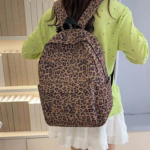 Imagen 2 del producto Mochila de Nailon con Estampado de Leopardo, Mochila Retro para Estudiantes, Bolso Escolar, Correas Fijas Resistentes, Gran Capacidad, para Regalo
