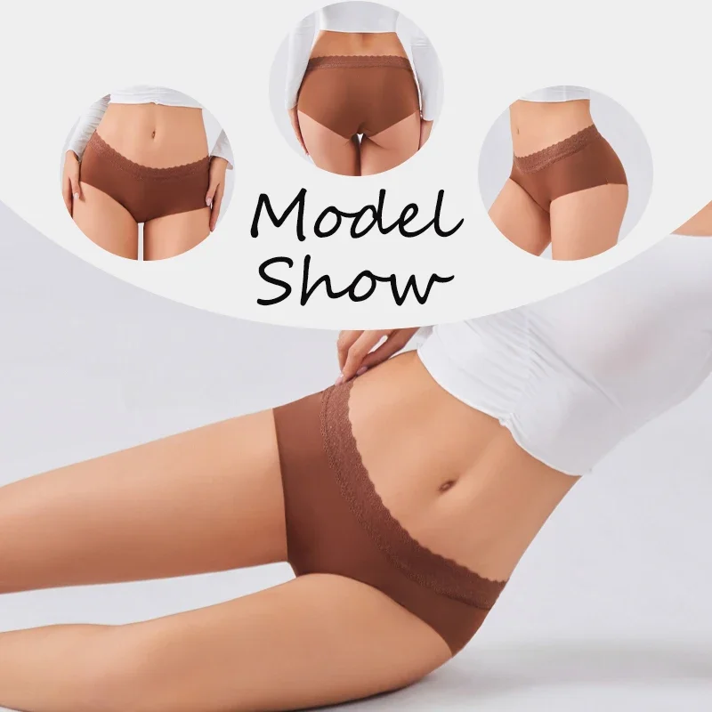 3Pcs/Set Women's Traceless Lace Trim Panties Solid Color Lace Floral Mid Waist Underwear Breathable Biiefs Female Sexy Lingerie