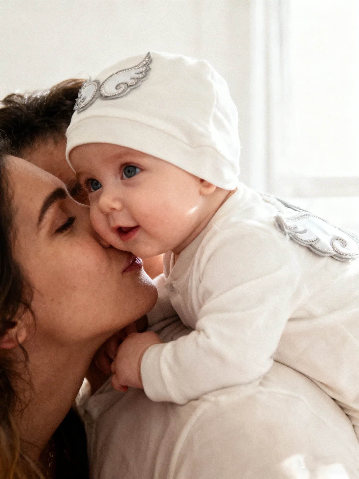 Chic Baby Angel Formal Outfit - White Gray Wing Design - Elegant Wear for Baptism & Special Events