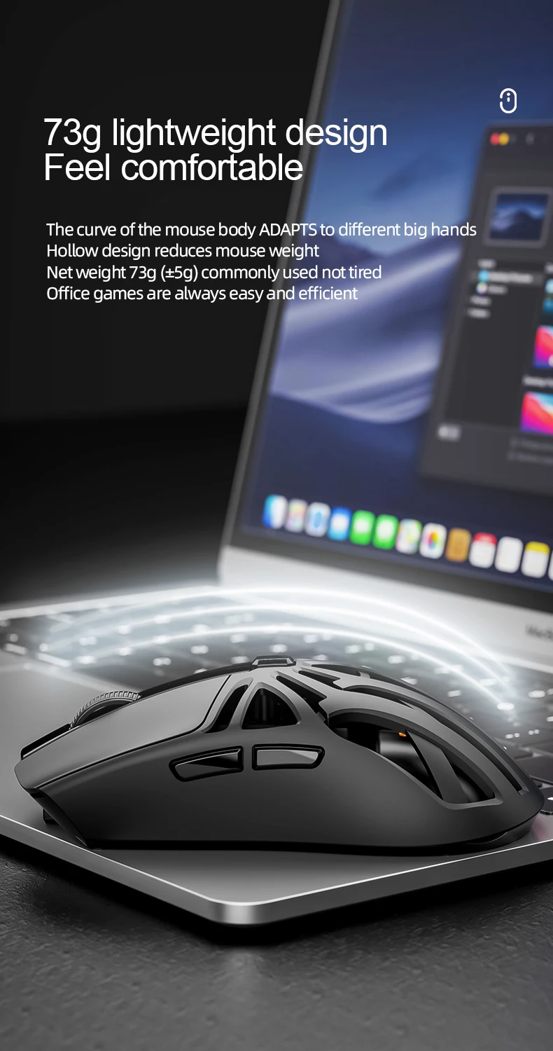 SMAILWOLF RS8 Bluetooth Kabellose 2,4G Gaming-Maus Drei-Modus Leichtgewicht PAW3311 E-Sports-Spiel 1K Rücklaufrate 10000DPI Computer – Detail 6