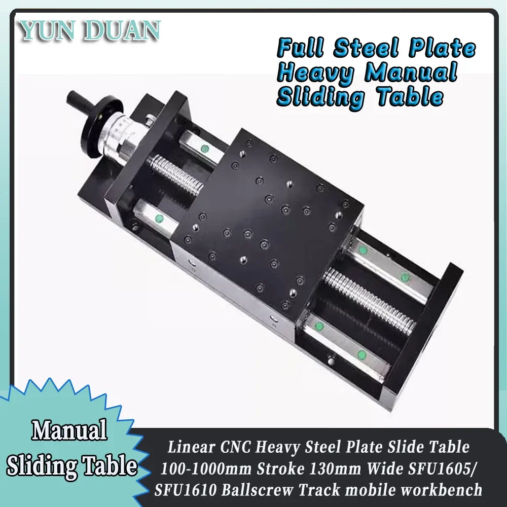 Manual Linear Guide rail Heavy 45#Steel Plate Handwheel Scale Slide Table CNC Module Ballscrew SFU1605/SFU1610 Stroke 100~1000mm