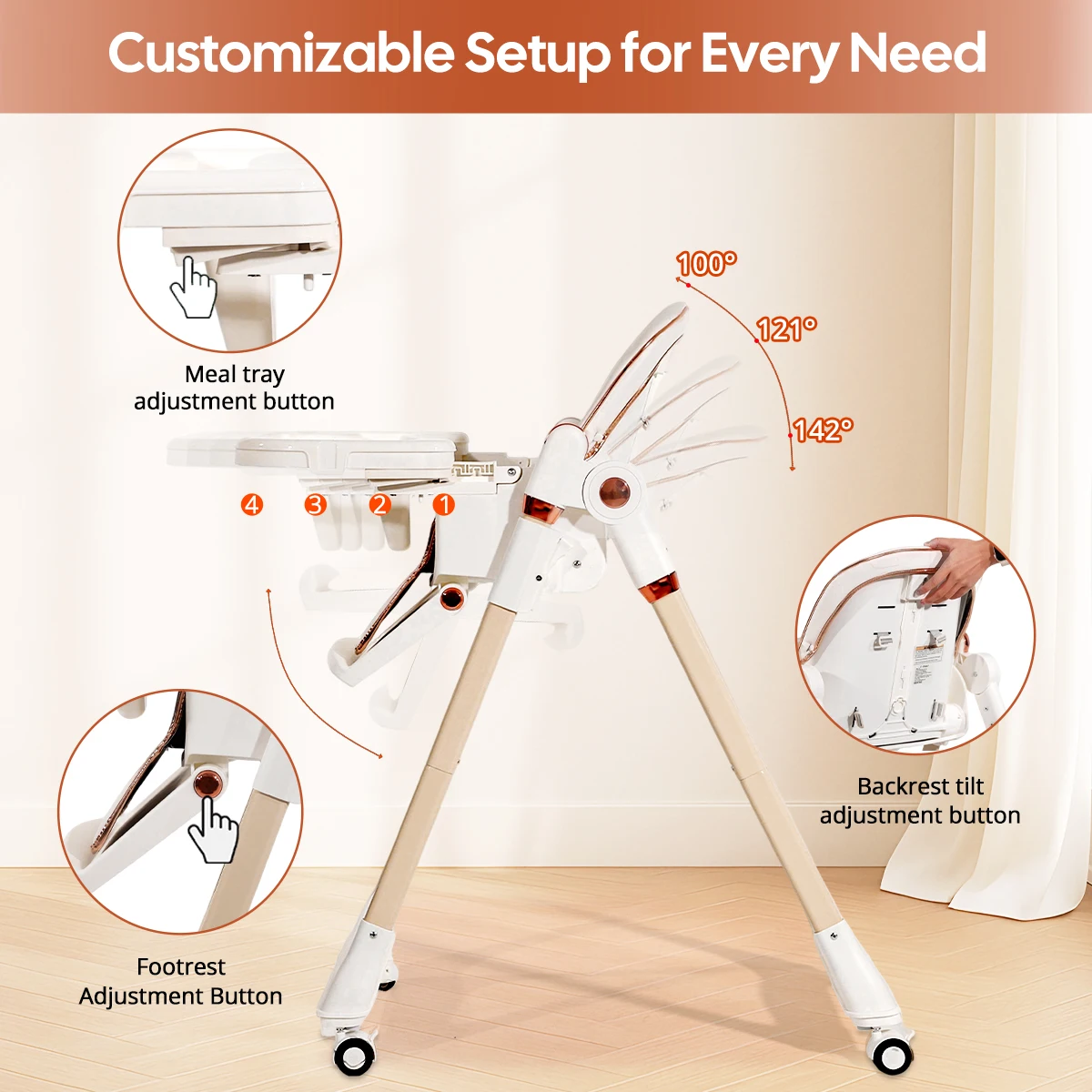 折りたたみ式ベビーハイチェア、ベビーハイチェア、二層式ディナープレート、シートは複数の段階で調整可能、6ヶ月以上