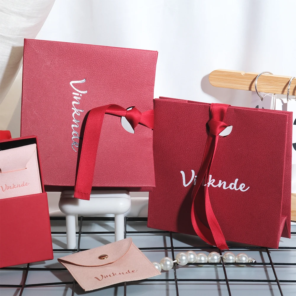 شعار مخصص مجوهرات فاخرة ورقة حقيبة يد دائم ليتشي نمط ورقة الشريط التبعي قلادة حلقة العطور هدية التعبئة والتغليف حقيبة #2