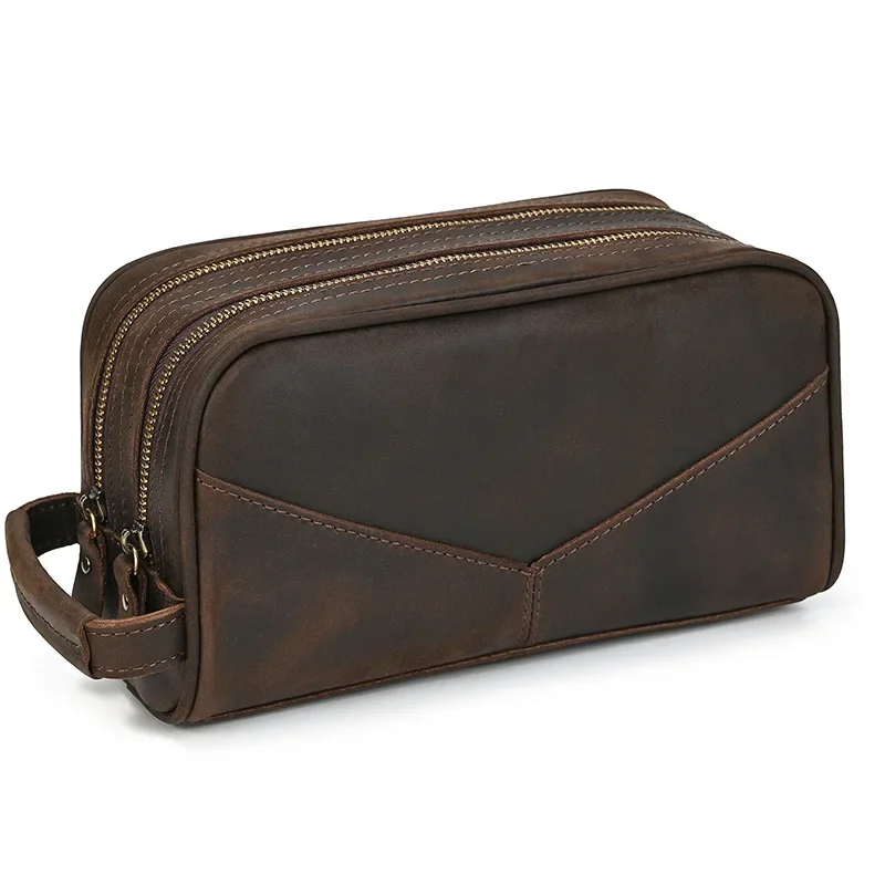 Cowhide Toiletry Bag Men Leather Cosmetic Bag Man Woman Wash Bag Storage Bags Genuine Leather Handbag For Make Up Dopp Kit Male