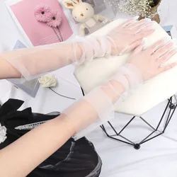 1 par de guantes de conducción sexis transparentes con protección solar para mujer, guantes largos ultrafinos de 70cm, accesorios de vestido de novia de tul transparente