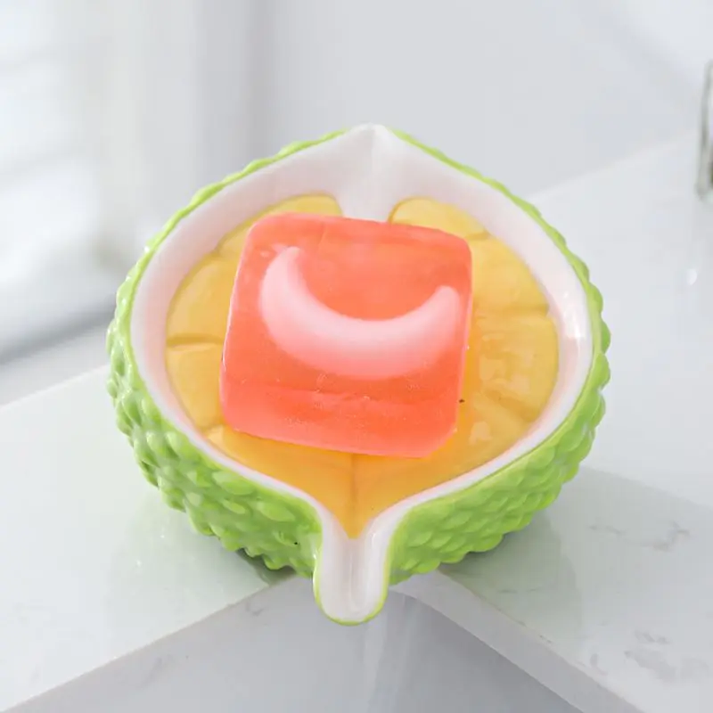 Ceramic Soap Dish Home Bathroom Creative Light Luxury Beauty Cute Durian shape Soap Box No Punching Draining Water Supplies, 1Pc