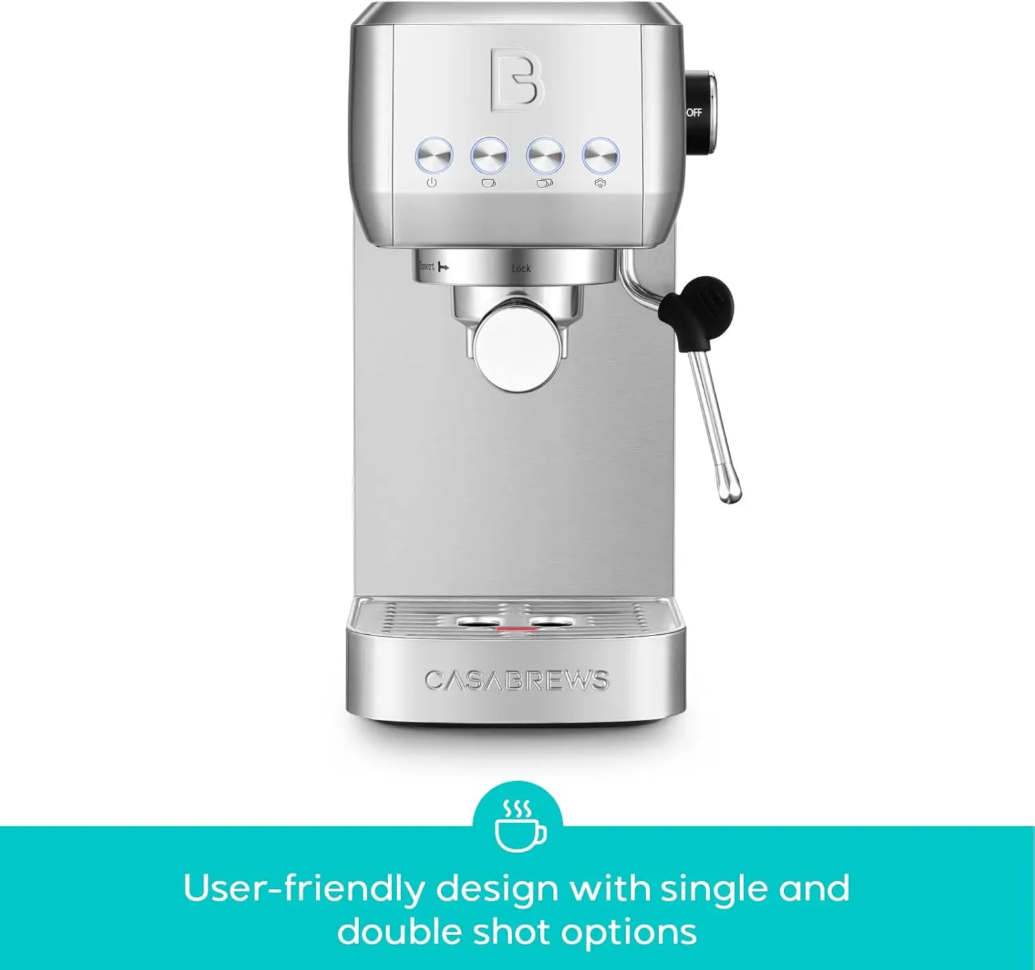 3700 Essential Stainless Steel Espresso Machine with Steam Wand | 20-Bar Italian Pump, Powerful Steam Wand, 43.9oz Removable Wat