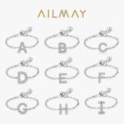 Ailmay Real 925 Sterling Silver Fashion 26 English Letters Adjustable Chain Finger Rings For Women Wedding Anniversary Jewelry