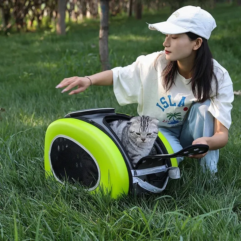 Foldable Pet Stroller 3-in-1 Detachable Dog Cat Carrier Portable Pushchair with Mesh Lightweight Rolling Backpack for Small Dogs