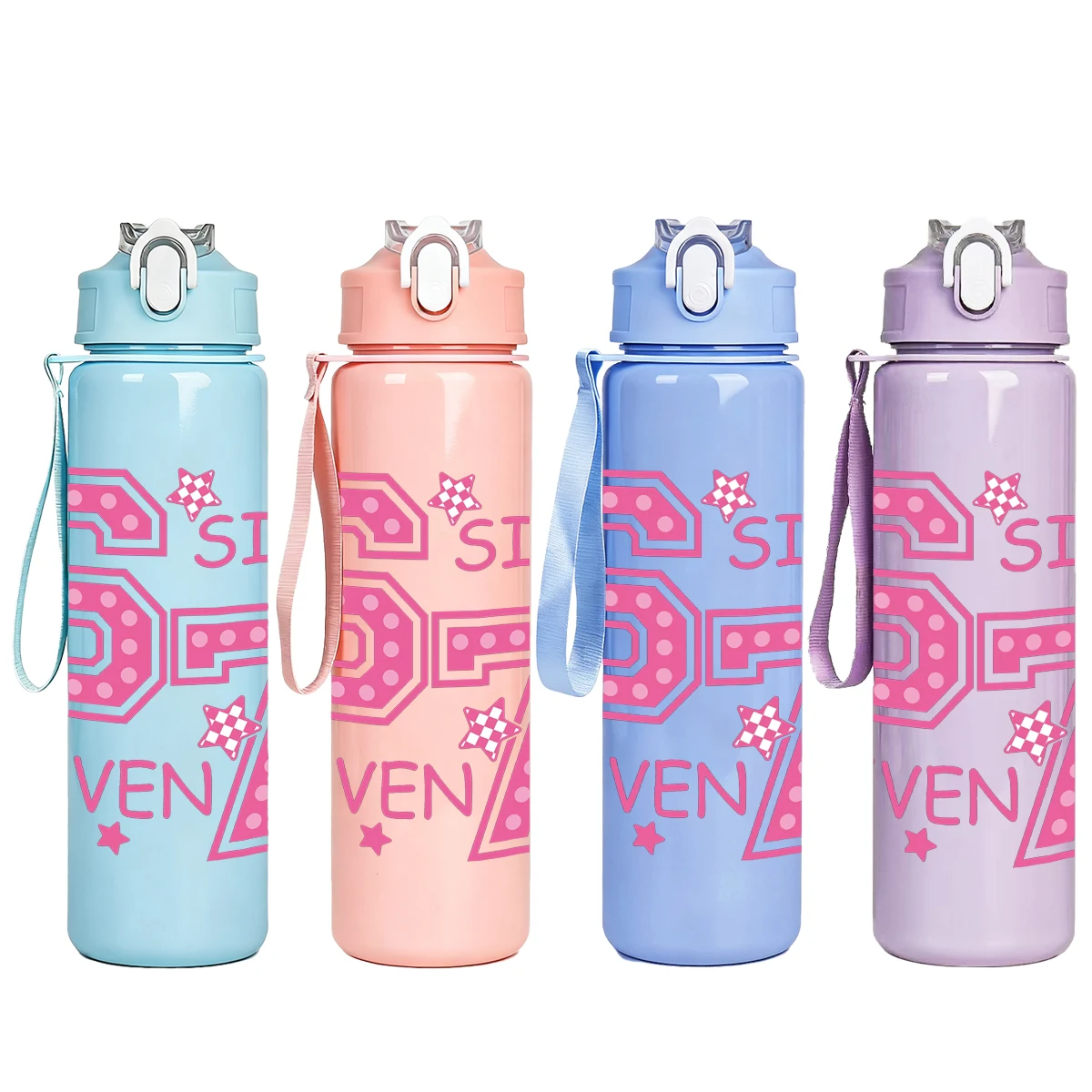 

1pc 750ml 26oz Cute Print Design Plastic Sports Water Bottle Flip Cap, Reusable, Outdoor Sports, Ideal Gift for, Festival