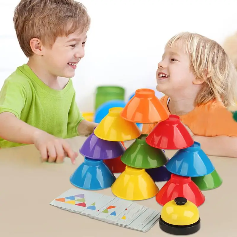 Jouet à empiler arc-en-ciel avec cloche pour enfants, bol à empiler, jouet d'apprentissage mentaires oriel Montessori, beau cadeau, 6 bols à empiler