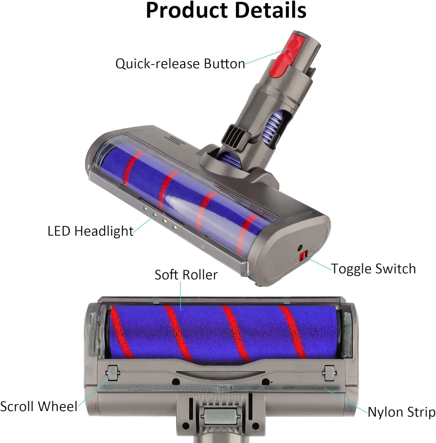 Dyson-掃除機,床,回転部品,v6,dc58,dc59,dc62,dc74,v7,v8,v10,v11,v15用の柔らかいローラーブラシ