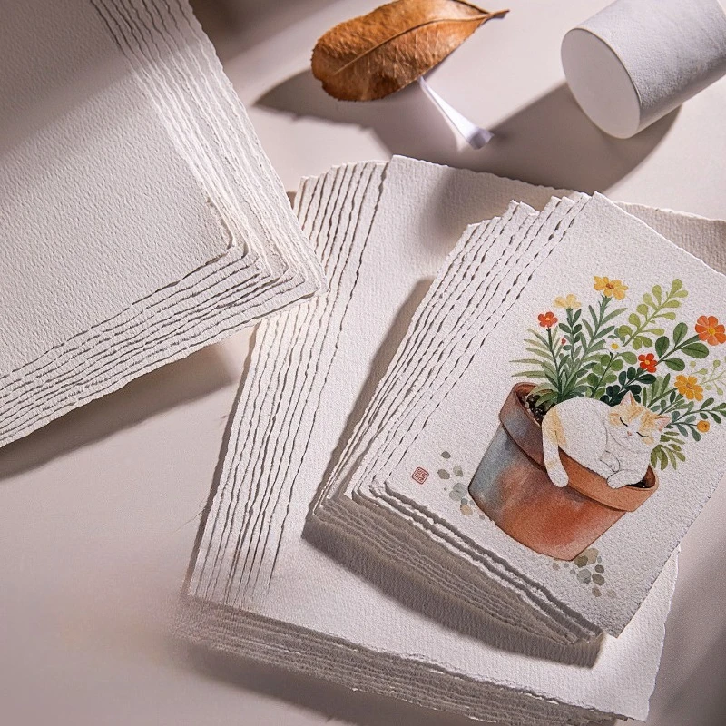 

10 шт., 300 г, чистая хлопковая целлюлоза, акварельная бумага с необработанными краями, A4/A6, утолщенная художественная студенческая живопись, специальная тренировочная бумага, товары для рукоделия