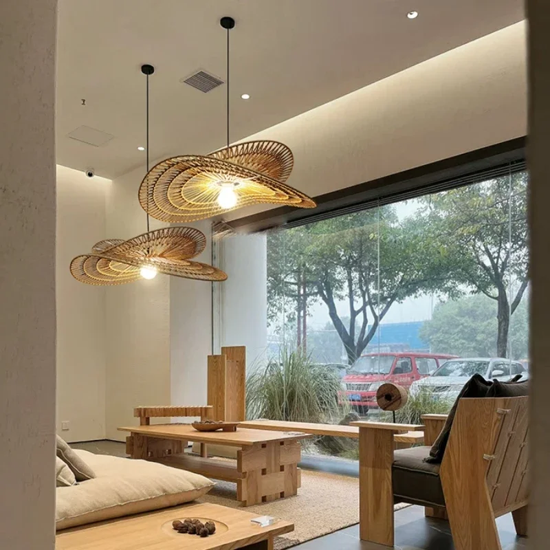 Wabi-sabi Style Pendant Lights Rattan Hand-woven Lamp Restaurant Home Decor Bedroom Living Room Creative Dining Room Chandeliers