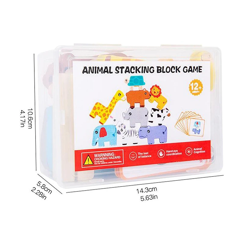 Bloco de empilhamento de animais de madeira, jogo de forma correspondente, quebra-cabeça, brinquedo de equilíbrio montessori, treinamento de motor fino, brinquedos educativos para crianças