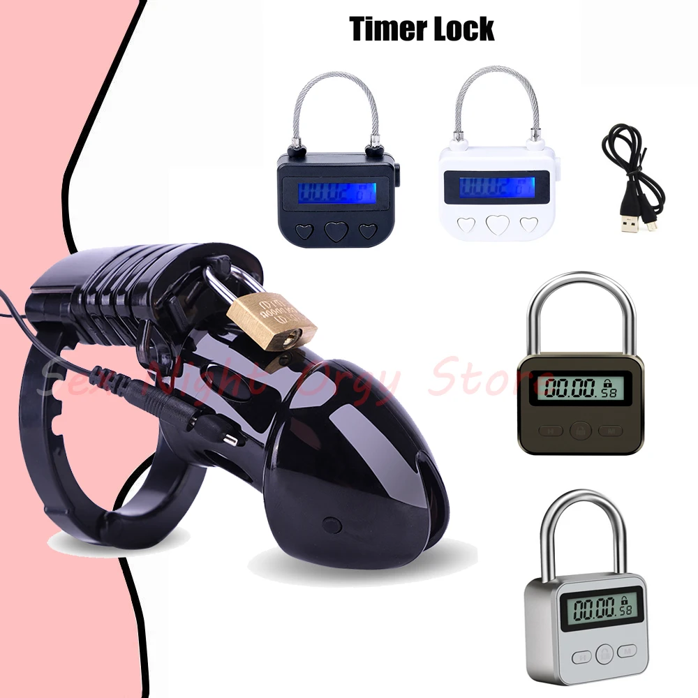 Electric Shock CB6000 Cock Cage Sex Ball Stretcher BDSM Timer Lock Chastity Belt Penis Ring SM Male Sex Tools Electro Stimulator