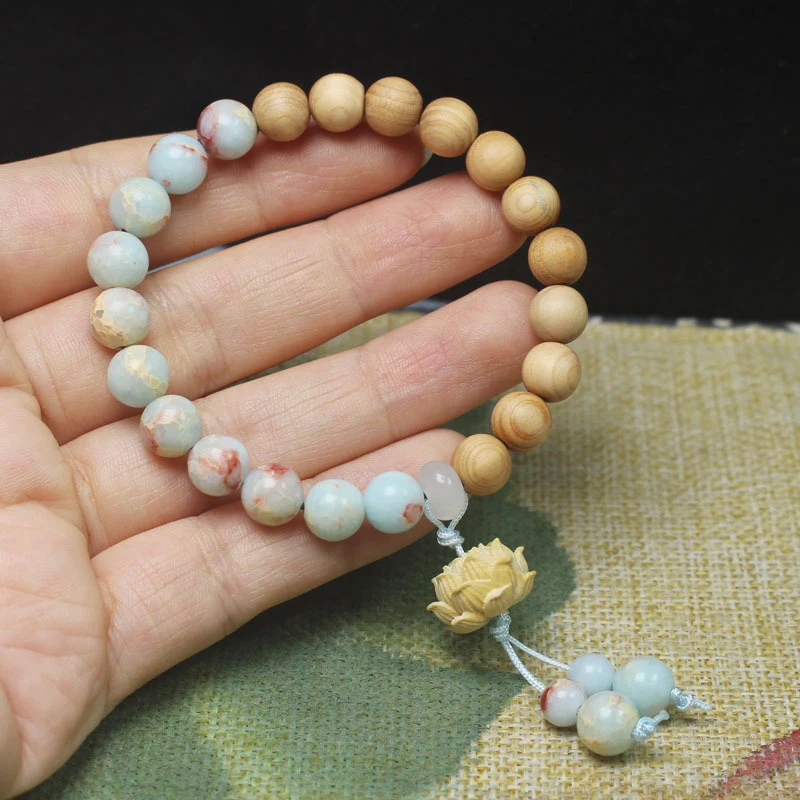 

Bamboo 8mm Lotus Buddha Shoushan Stone Bracelet for Women Ethnic Style Simple Prayer Bead Jewelry Gift
