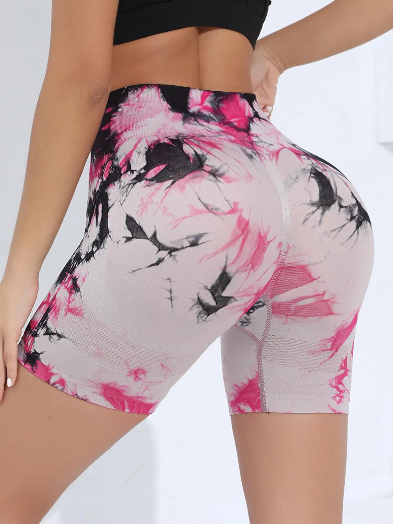 Tie Dye Fitness Shorts Women's Grip Lift High Waist Yoga Gym Peach Butt Yoga Shorts