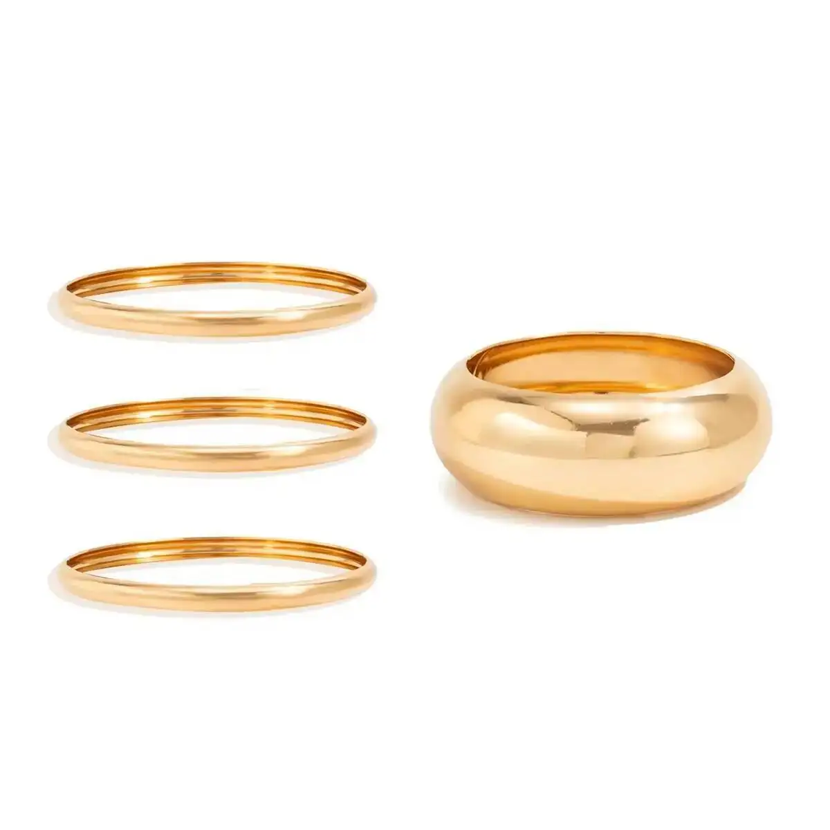 SHIXIN 4 قطعة/المجموعة الشرير تكويم الإسورة المستديرة الذهب اللون أساور واسعة للنساء سطح أملس إسورة معدنية مجوهرات الأزياء جديد #6