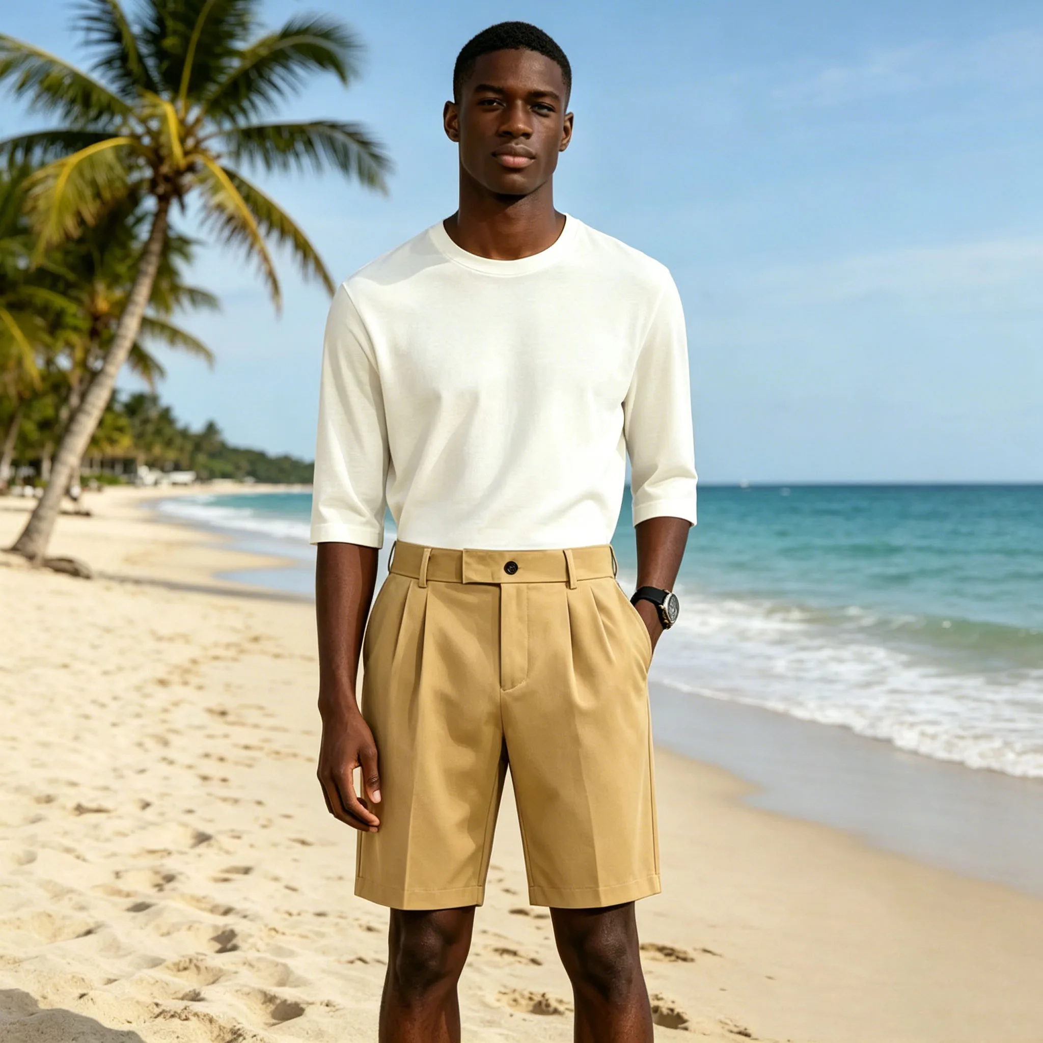 Summer Men's High Waist Pleated Shorts Loose Fit Business Casual Dress Shorts Formal Straight Leg Short Pants for Office & Daily