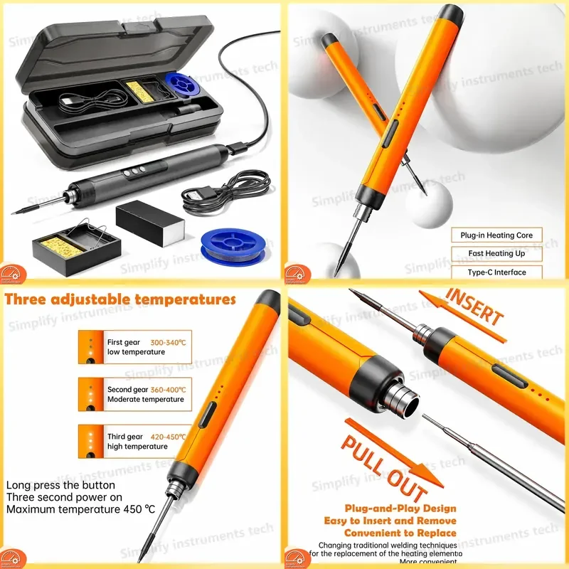 USB Soldering Iron Kit LED Digital Display Type-C Interface Wireless Adjustable Temperature Welding Tool soldering iron for