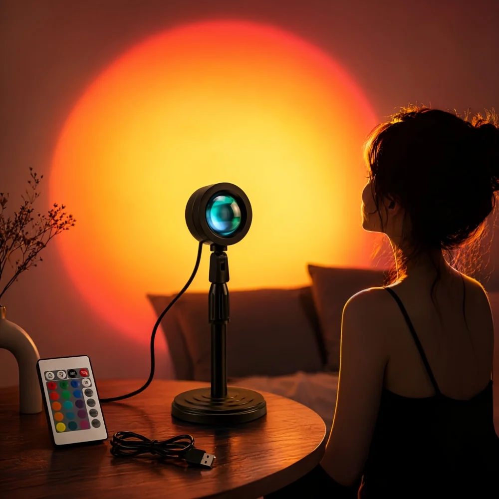 RGB-Projektorlampe, USB, 5 V, Nachtlicht mit Fernbedienung, 16 Farben, für Party-Dekoration, Schlafzimmer, Weihnachtsbeleuchtung