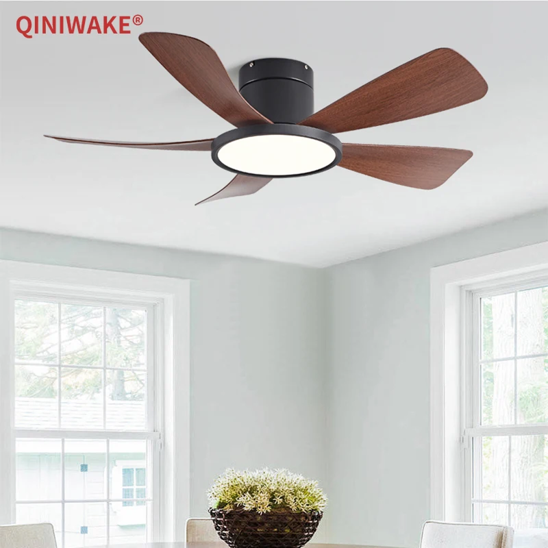 QINIWAKE 42/52 Inch Modern Silent Ceiling Fan Remote Controlled 6-Speed Adjustable and Reversible Decor for Living Room Bedroom