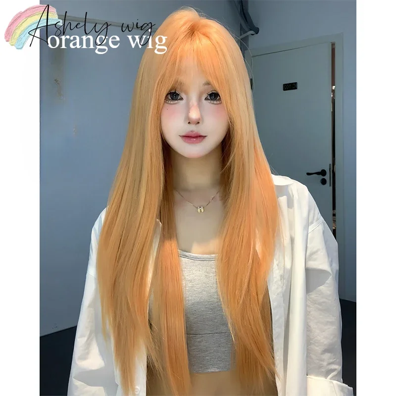 

Orange Wig with Bangs Long Straight Synthetic Wigs 26inch Matte High-temperature Fiber Lolita Wig for Daily Use Anime Cosplay 가발