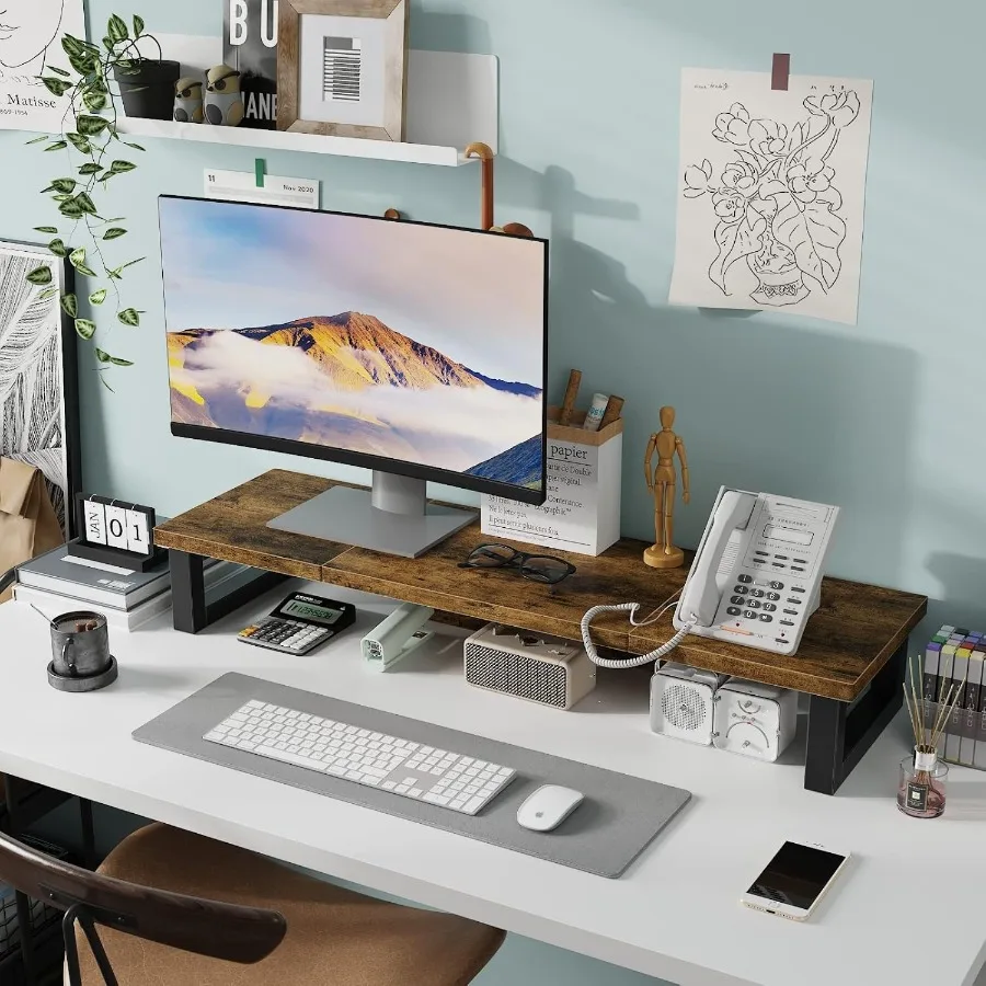 WESTREE Dual-Monitorständer-Riser, Monitorständer aus Holz und Stahl, Computer-Monitorständer für 2 Monitore, Mehrzweck-Desktop