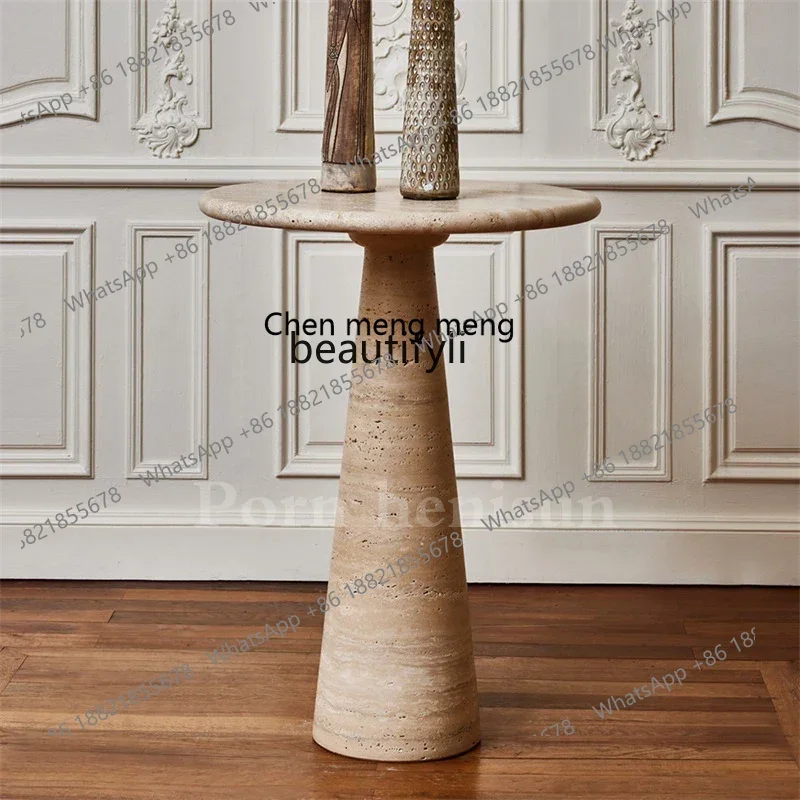 

CC Wabi Sand Wind Natural Travertine Edge Small Round Table Designer Light Luxury Modern Home Living Room Marble Nordic
