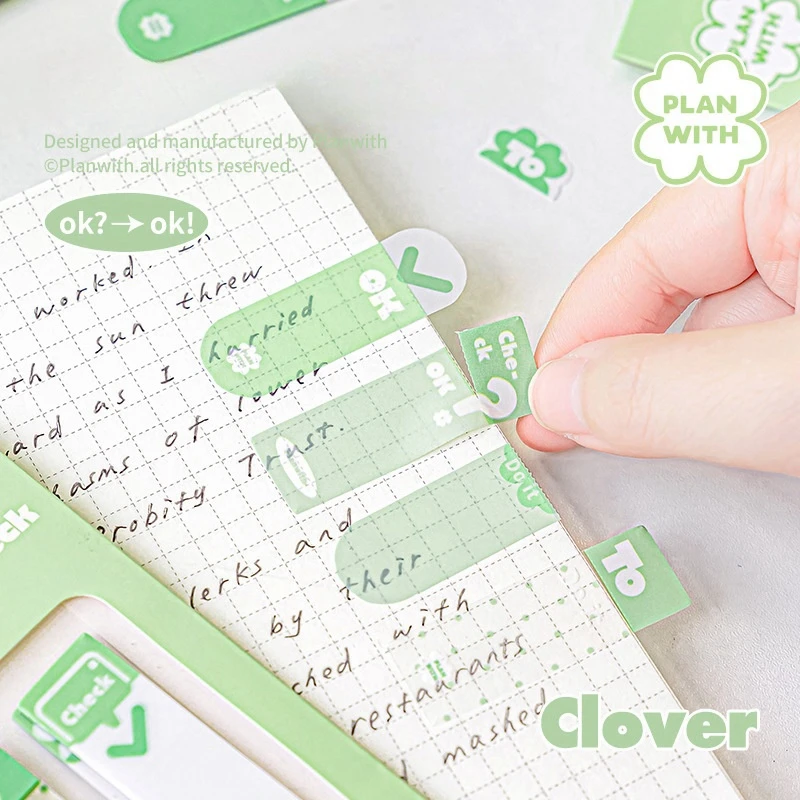 120pcs Clover Theme PET Check Memo Peelable Sticky Note Key Note Marker Study Index Stickers Task Marker Sticker School supplies