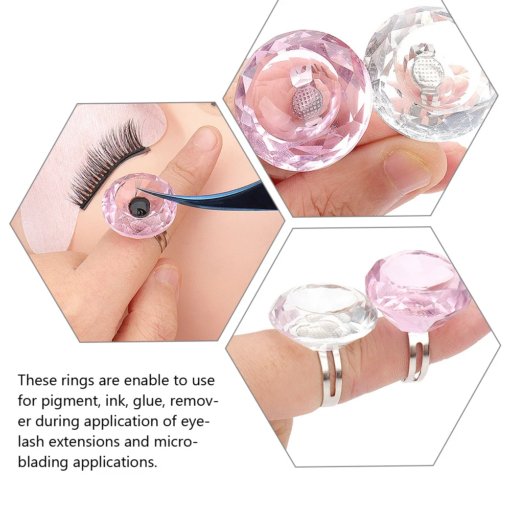 

2Pcs Crystal Eyelash Extension Pigment Rings Lash Glue Holder Cup for Microblading Tattooing Supplies Lash Organizer Fan Volume